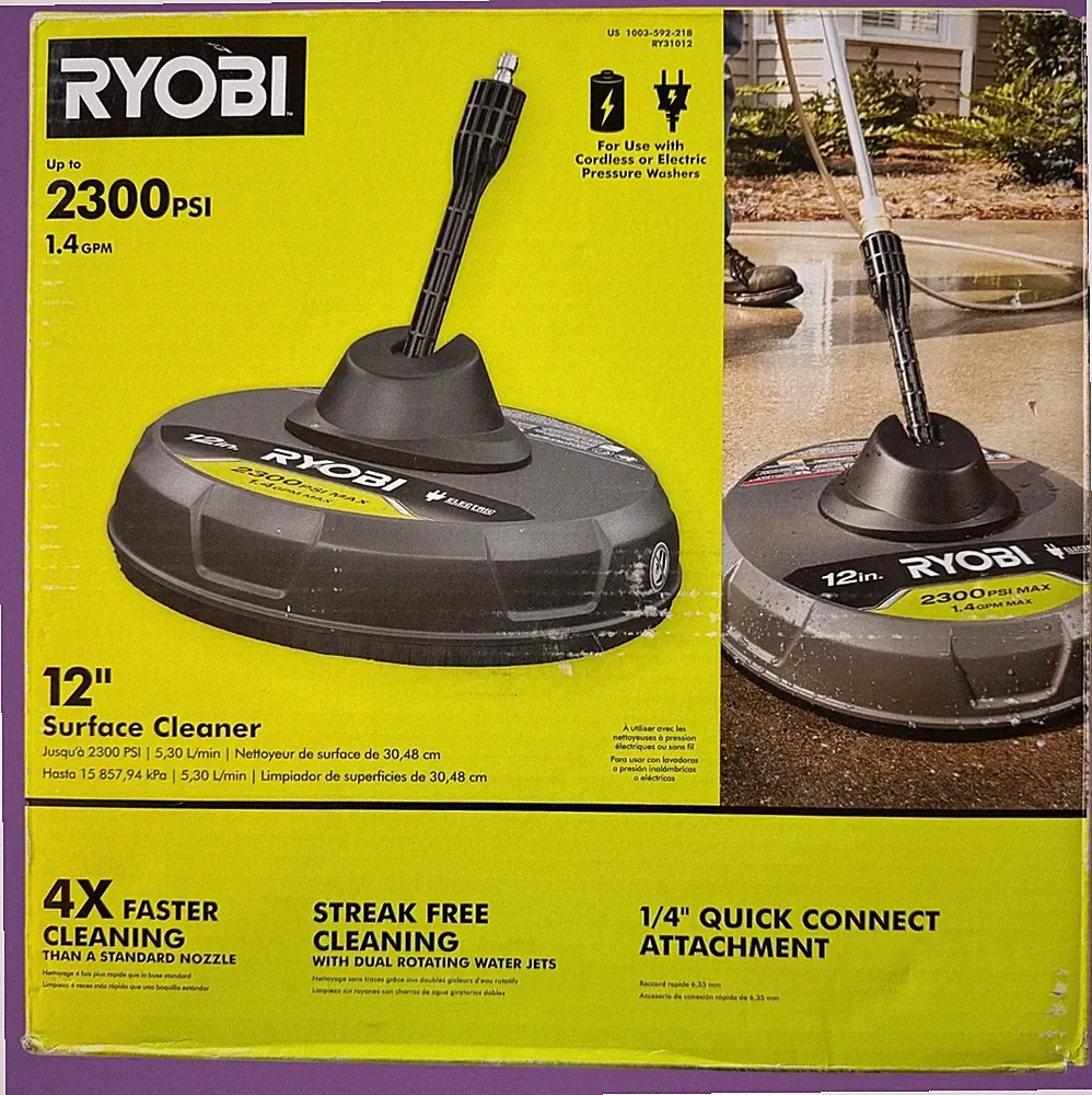 Ryobi 12" Surface Cleaner For Pressure Washers Up To 2300 PSI 1.4 GPM With Quick