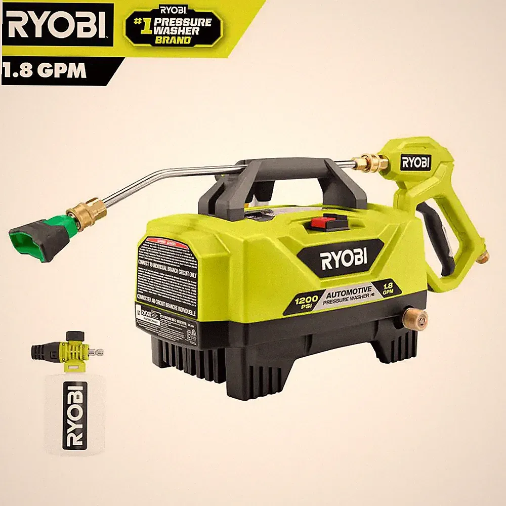 Ryobi 1200 Psi 1 8 Gpm Cold Water Automotive High Flow Electric Pressure Washer