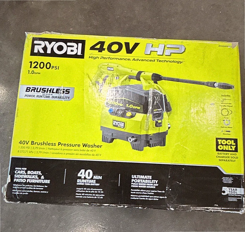 RYOBI 40V HP Brushless 1200 PSI 1.0 GPM Pressure Washer Tool Only RY40HPPW12