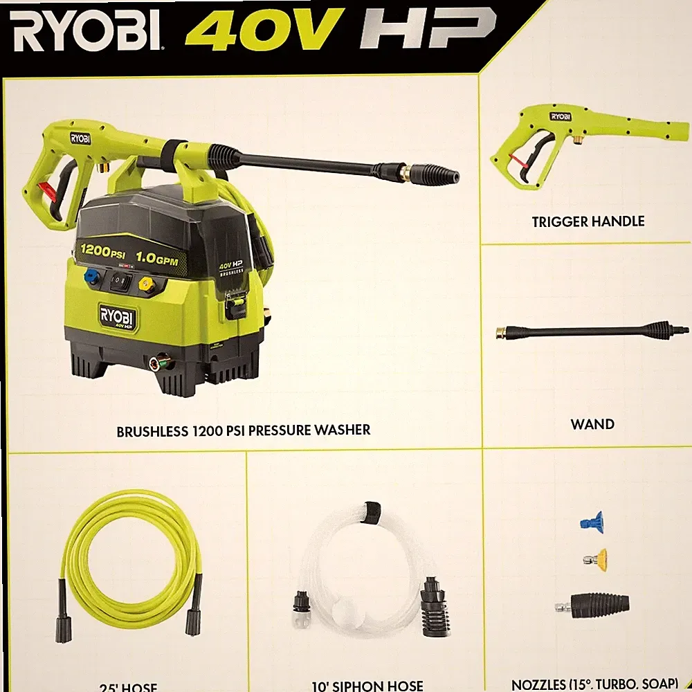 RYOBI 40V HP Brushless Pressure Washer 1200 PSI 1.0 GPM Tool Only RY40HPPW12B
