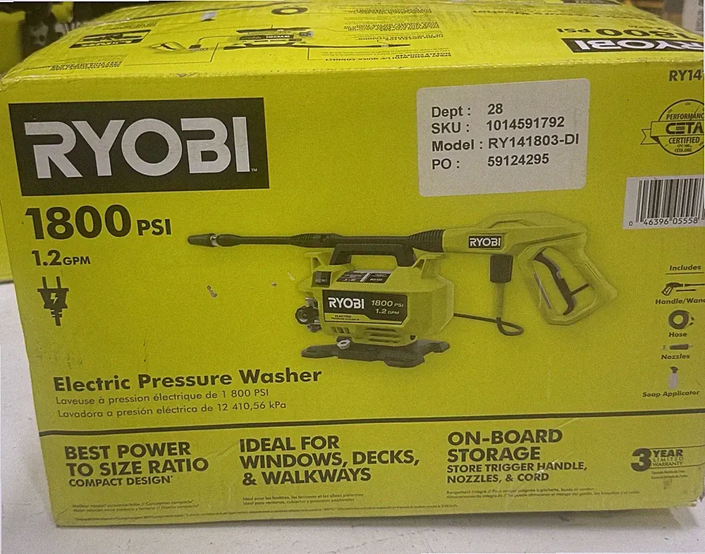 RYOBI RY141803 1800 PSI 1.2 GPM Portable Corded Electric Pressure Washer OB