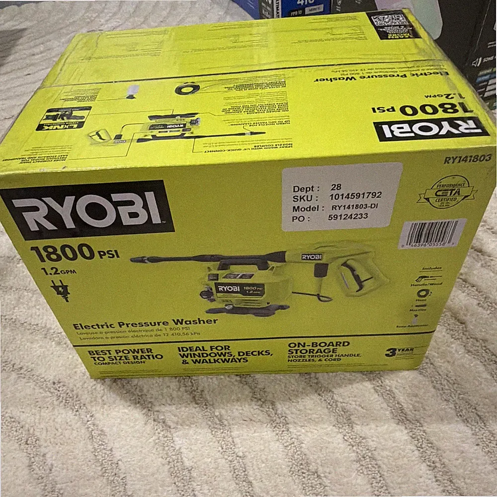 Ryobi RY141803 Electric Pressure Washer 1800 PSI 1.2 GPM Stationary 0-2 GPM