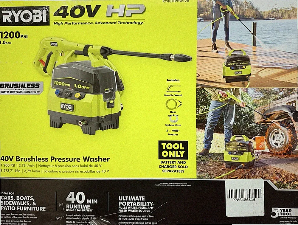 Ryobi RY40HPPW12B 40V HP 1200 PSI 1.0 GPM Cold Water Pressure Washer (TOOL ONLY)
