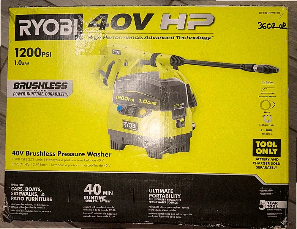 RYOBI RY40HPPW12B 40V HP 1200 PSI 1.0 GPM Pressure Washer (Tool Only)