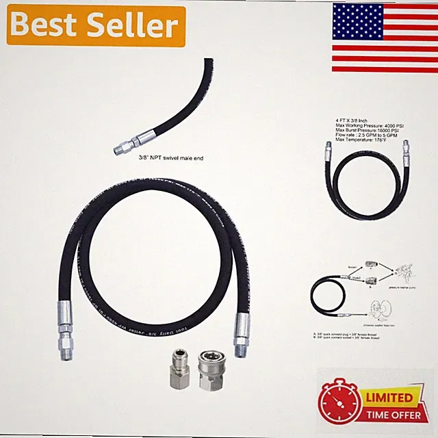 Scuff-Resistant 4 FT Pressure Washer Whip Hose with 3/8