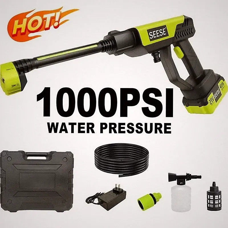 SEESE 21V Cordless Portable Pressure Washer Kit 4.0Ah Black Green New