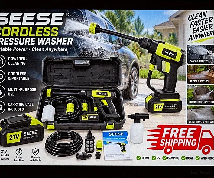 SEESE Cordless Pressure Washer 1000 PSI Portable Power Cleaner w/ Battery Kit