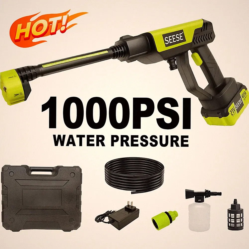 SEESE Cordless Pressure Washer with Charger, Portable Car & Garden Cleaner 1000P