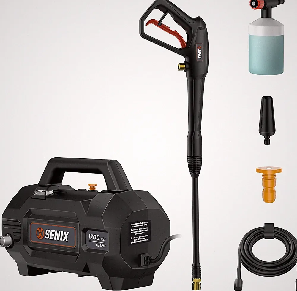 SENIX 13 Amp Electric Pressure Washer - 1700 PSI, 1.2 GPM, Compact with Foam Can