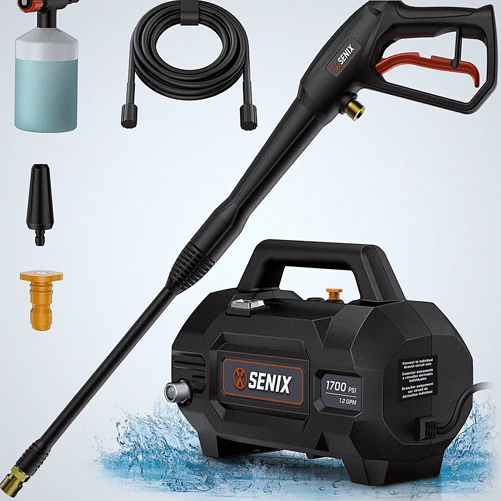 SENIX 13 Amp Electric Pressure Washer - 1700 PSI, 1.2 GPM, Compact with Foam Can