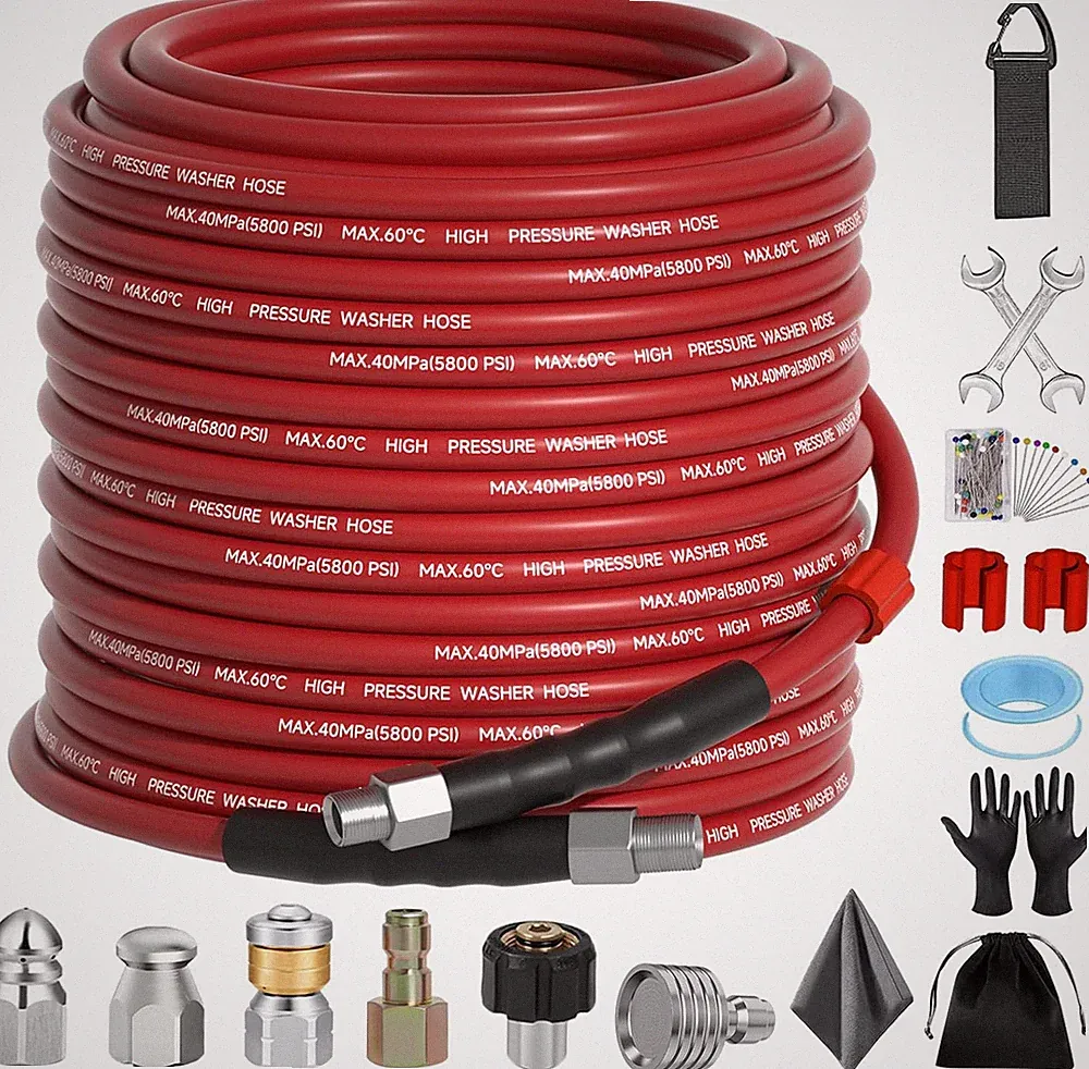 Sewer Jetter Kit 100FT for Pressure Washer, 5800 PSI Drain Cleaner Hose 1/4 Inch
