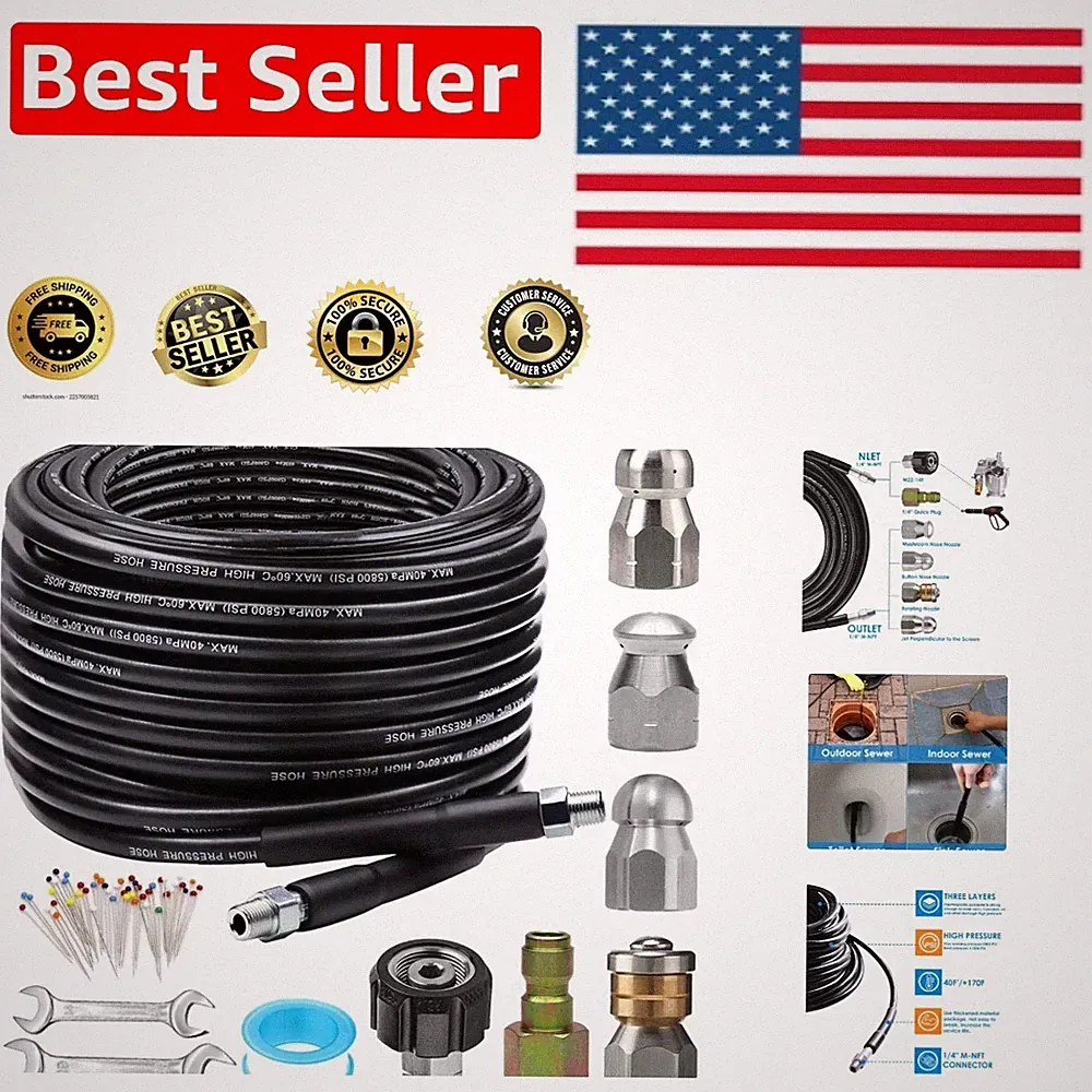 Sewer Jetter Kit 100FT for Pressure Washer - 5800 PSI with Nozzles & Accessories