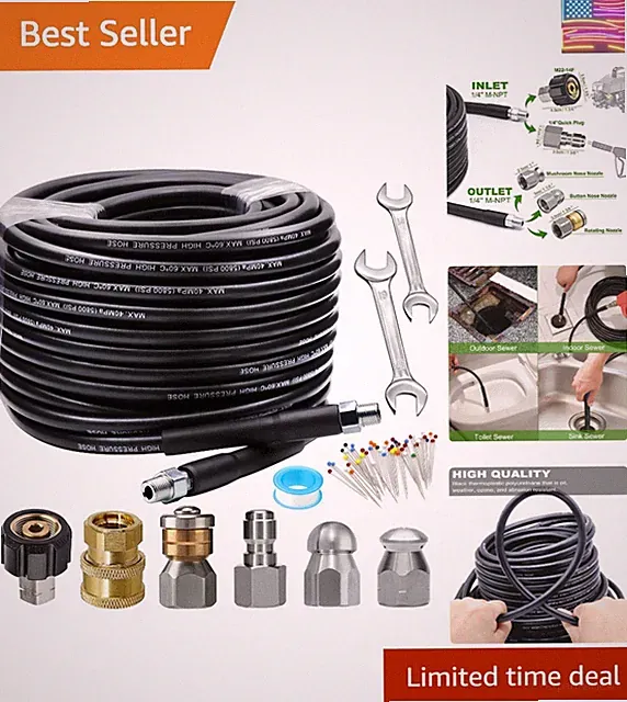 Sewer Jetter Kit 100FT for Pressure Washer, 5800PSI Drain Cleaner Hose 1/4 In...