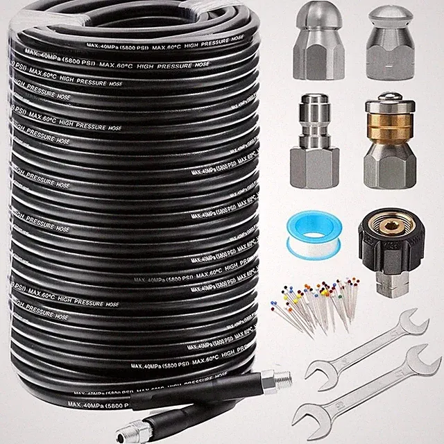 Sewer Jetter Kit 100ft Hose Nozzles 5800 PSI Blockage Cleaner Accessories New