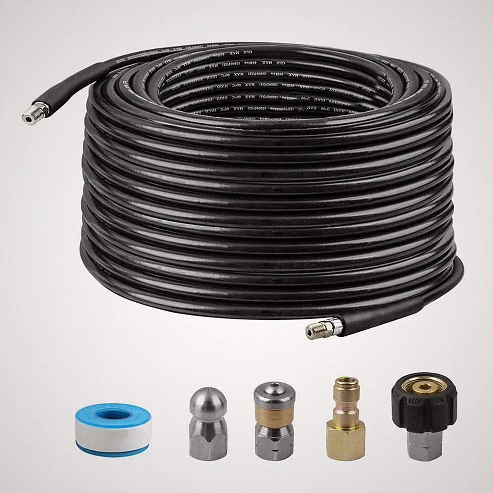 Sewer Jetter Kit for Pressure Washer, 100 FT Hose, 1/4 Inch NPT, Button Nose...