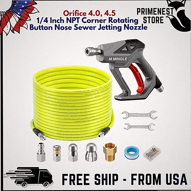 Sewer Jetter Kit for Pressure Washer 100 FT with Power Washer Gun