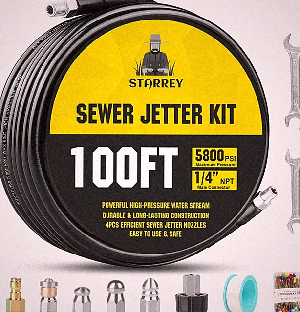Sewer Jetter Kit for Pressure Washer 100Ft 1/4 Inch NPT