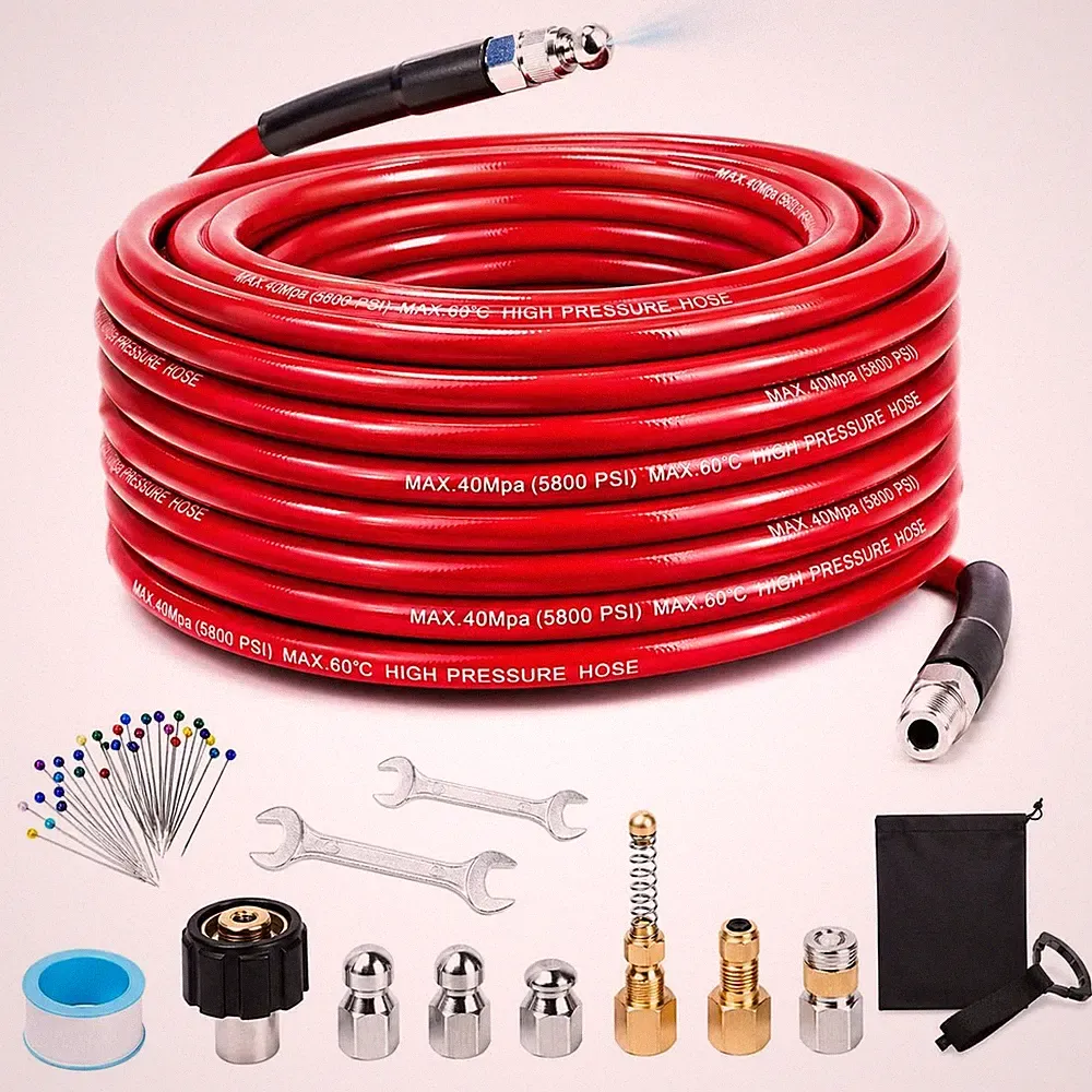 Sewer Jetter Kit for Pressure Washer, 100FT 5800 PSI 100FT, Red – Hose Only