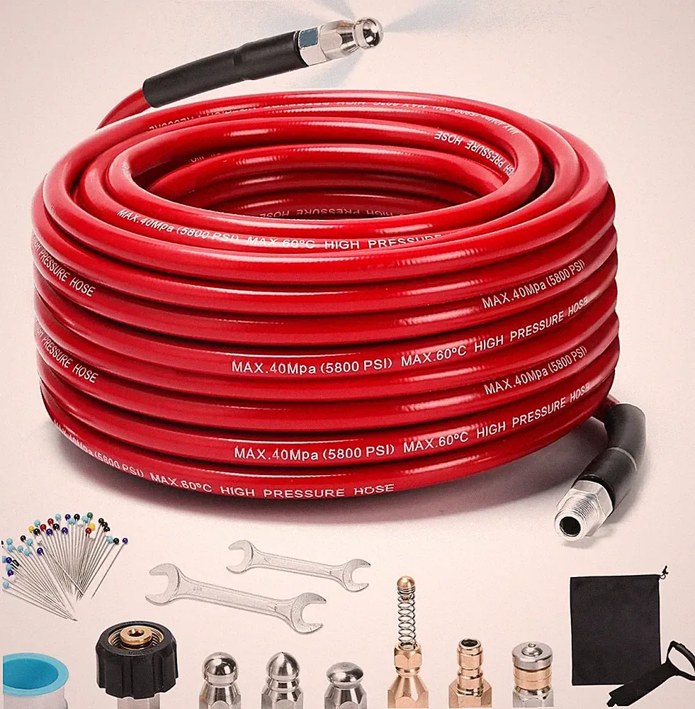 Sewer Jetter Kit for Pressure Washer, 100FT 5800 PSI Drain Cleaner Hose with 1/4