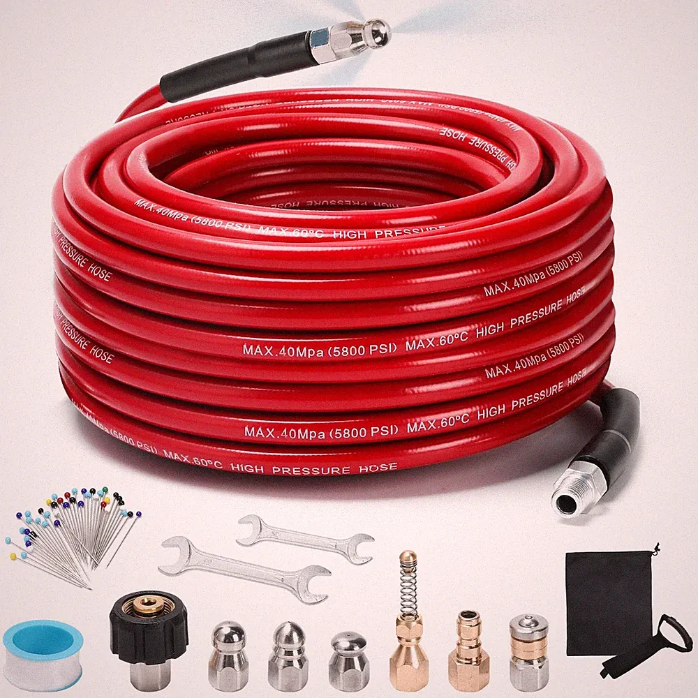 Sewer Jetter Kit for Pressure Washer, 100FT 5800 PSI Drain Cleaner Hose with...
