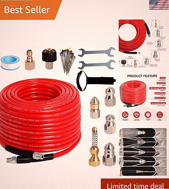 Sewer Jetter Kit for Pressure Washer 100FT, 5800PSI Drain Cleaner Hose 1/4 In...