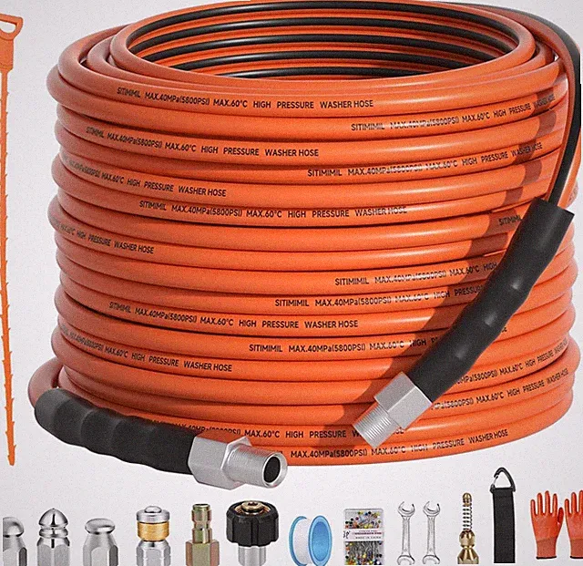 Sewer Jetter Kit for Pressure Washer 100FT,5800psi Drain Cleaner Hose 1/4 Inch..