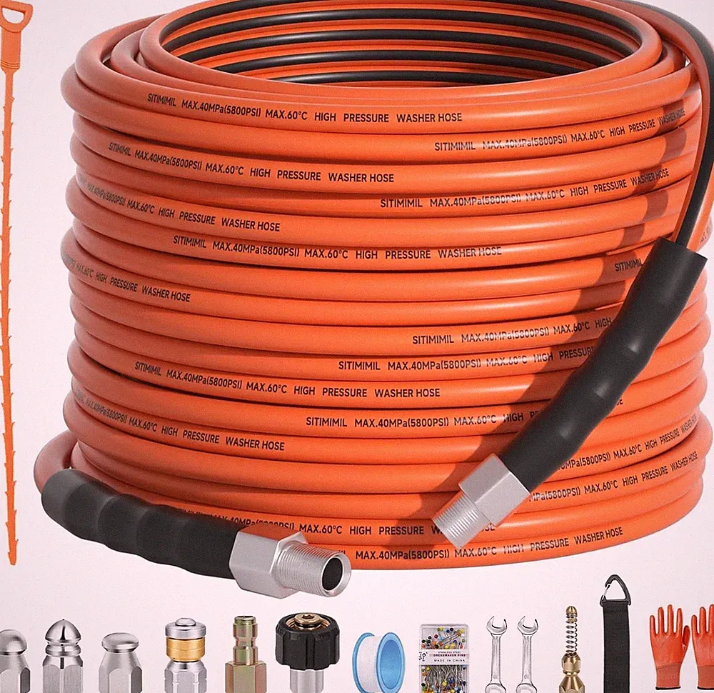Sewer Jetter Kit for Pressure Washer 100FT,5800psi Drain Cleaner Hose 1/4 Inch N