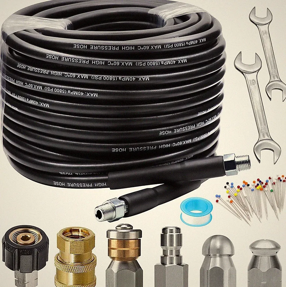 Sewer Jetter Kit for Pressure Washer, 100FT Drain Cleaner Hose 5800PSI