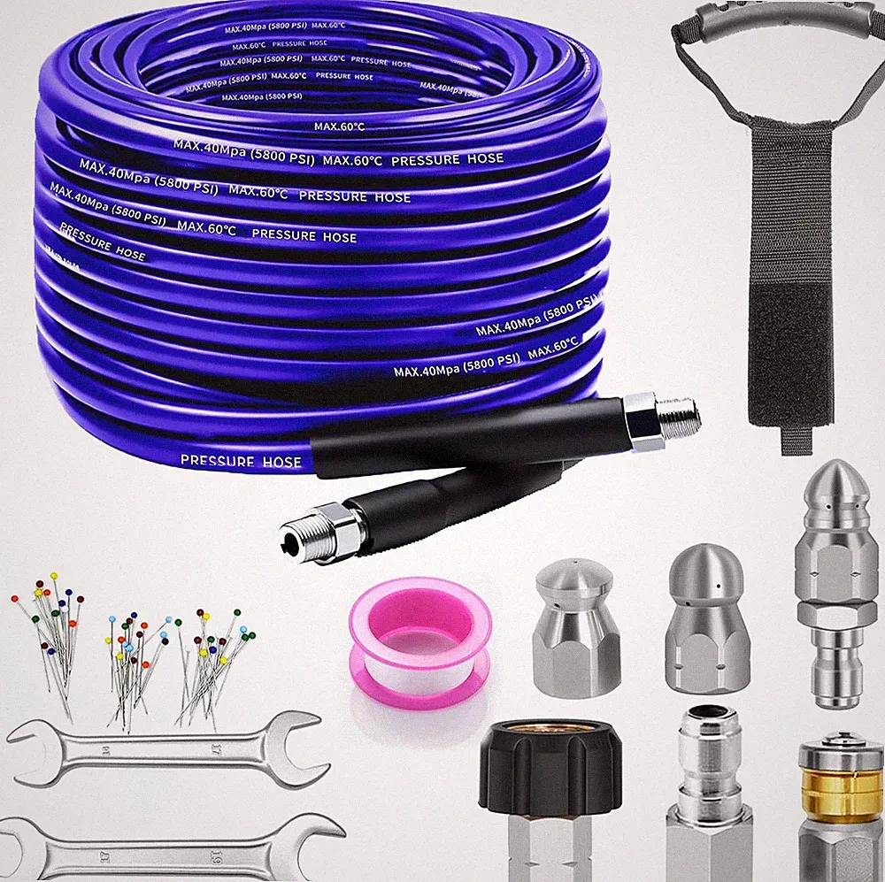 Sewer Jetter Kit for Pressure Washer, 100FT Drain Cleaner Hose 5800PSI with 1/4
