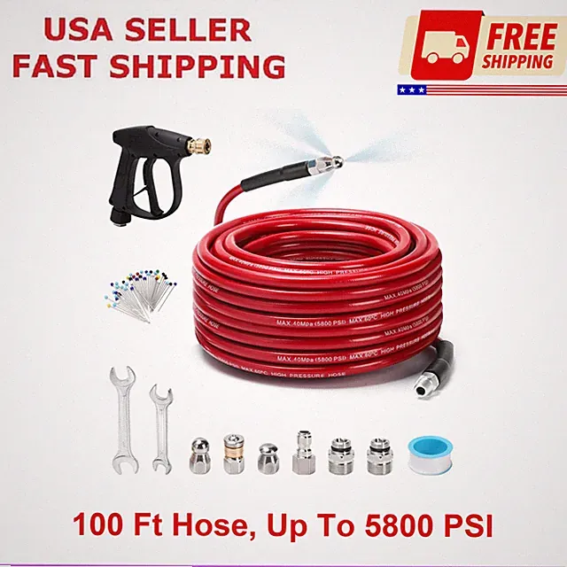 Sewer Jetter Kit For Pressure Washer 100FT Drain Cleaner Hose w Power Washer Gun