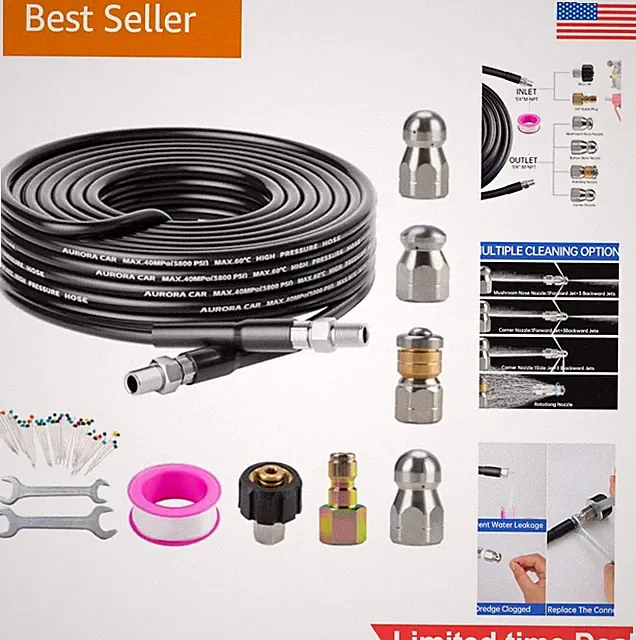 Sewer Jetter Kit for Pressure Washer 30 FT 1/4 Inch NPT 5800PSI Drain Cleaning