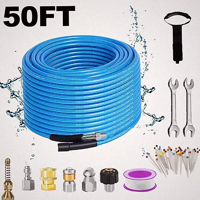 Sewer Jetter Kit for Pressure Washer 50FT 1/4" M-NPT 5800PSI Drain Cleaner Hose