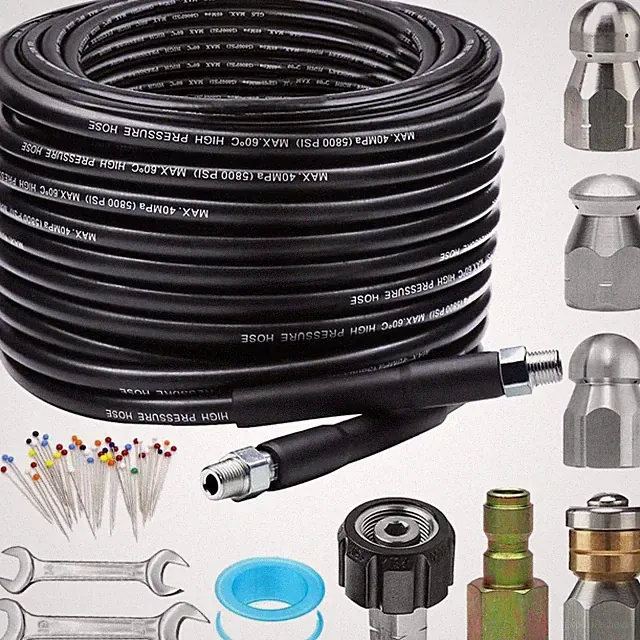 Sewer Jetter Kit Polyester 100ft Pressure Washer Drain Cleaner Hose Nozzles