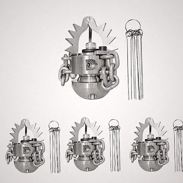 Sewer Jetter Rotating Nozzle Side 3 Rear 4 Steel Versatile with Link Chains