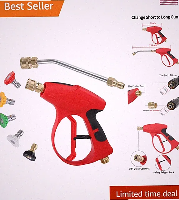 Short Pressure Washer Gun 3000 PSI, 7 Inch Replacement Extension Curved Wand,...