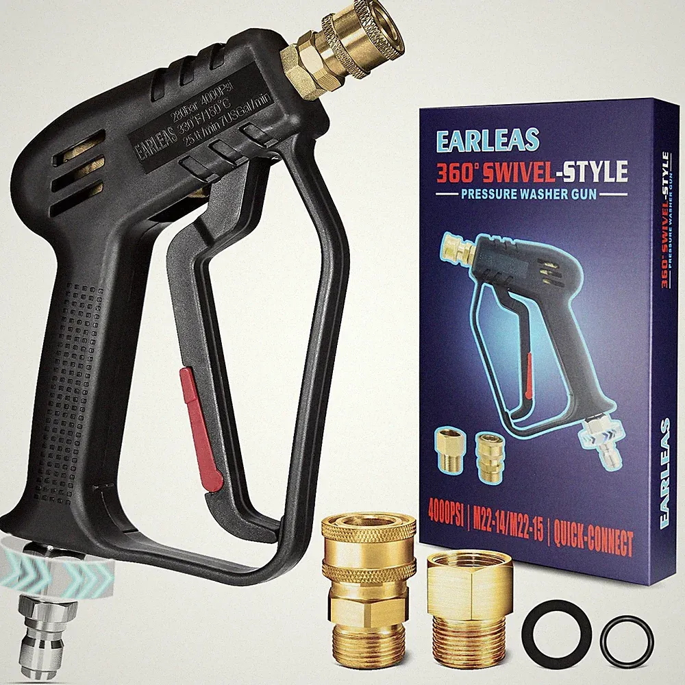Short Pressure Washer Gun Swivel Anti-Tangle 4000 PSI Heavy Duty M22 QC