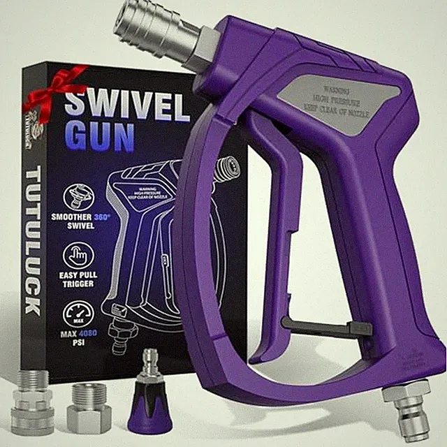 Short Pressure Washer Gun with 3/8" Swivel, 4080PSI Purple