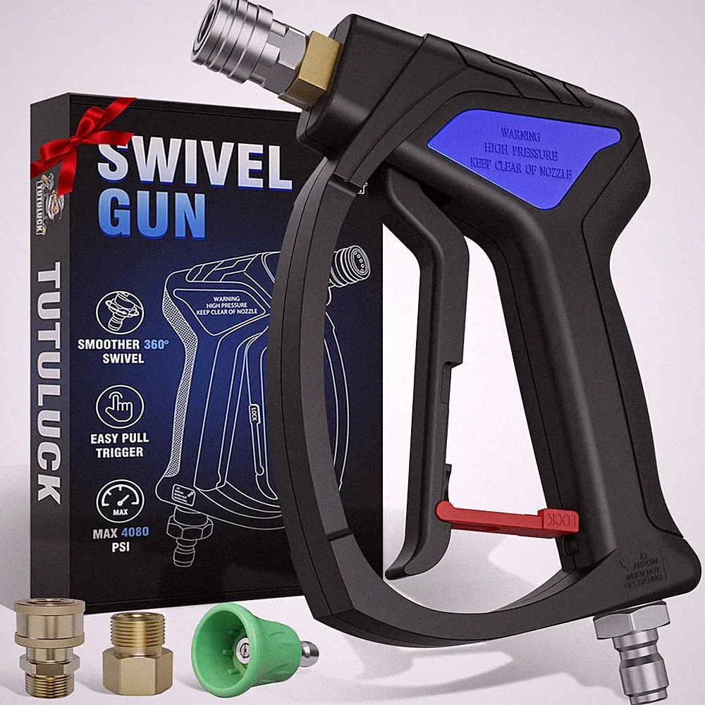 Short Pressure Washer Gun with 3/8" Swivel, 4080PSI | Stubby Power Washer Gun...