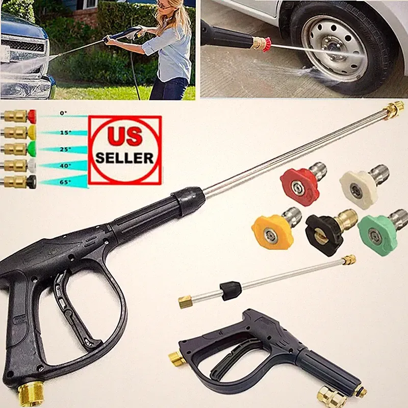Short Pressure Washer Gun with Extension Wand,1/4" QC,5 Spray Nozzle Tips M22-14