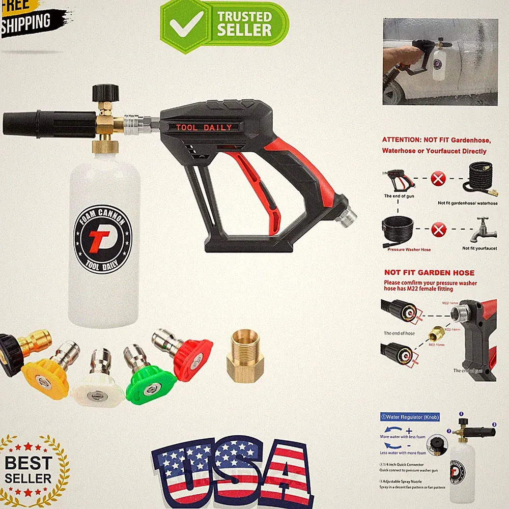 Short Pressure Washer Gun with Foam Cannon, 1/4 Inch Quick Connector, with 5...