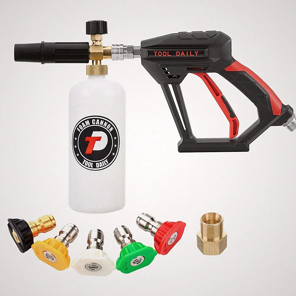 Short Pressure Washer Gun with Foam Cannon, 1/4 Inch Quick Connector, with 5 Pre