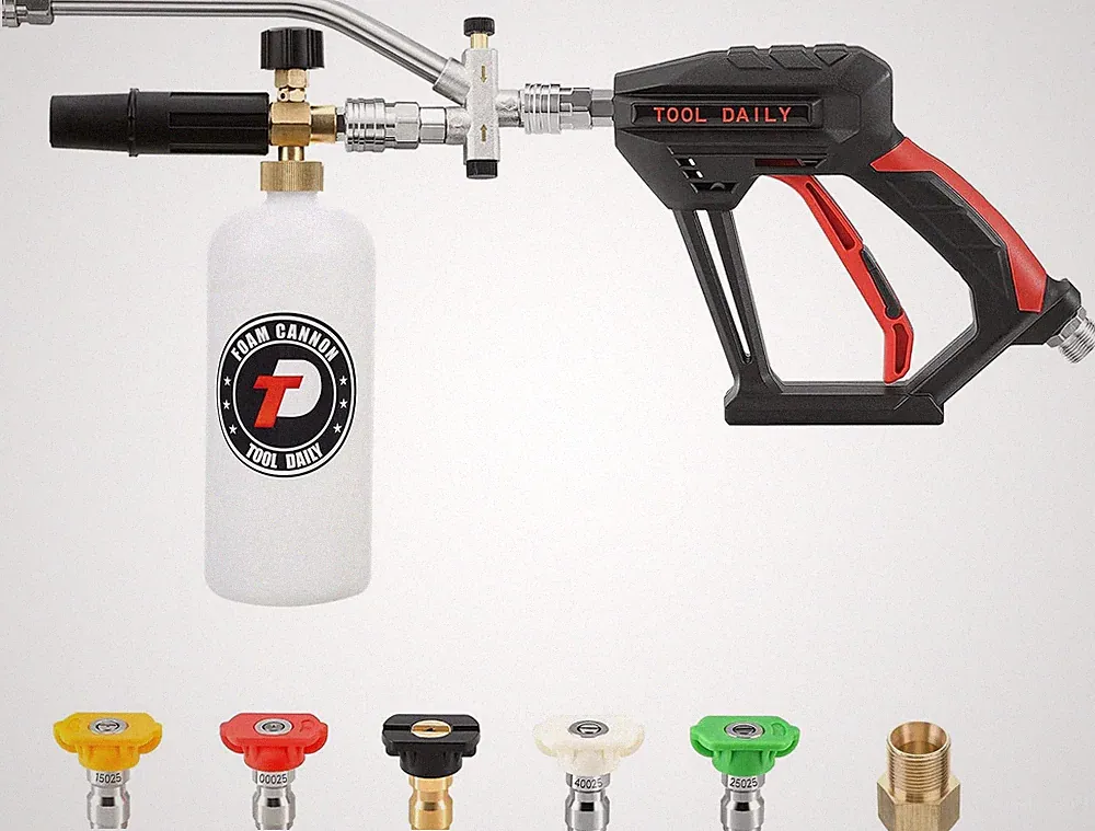 Short Pressure Washer Gun with Foam Cannon Dual Connector | 1/4 Inch
