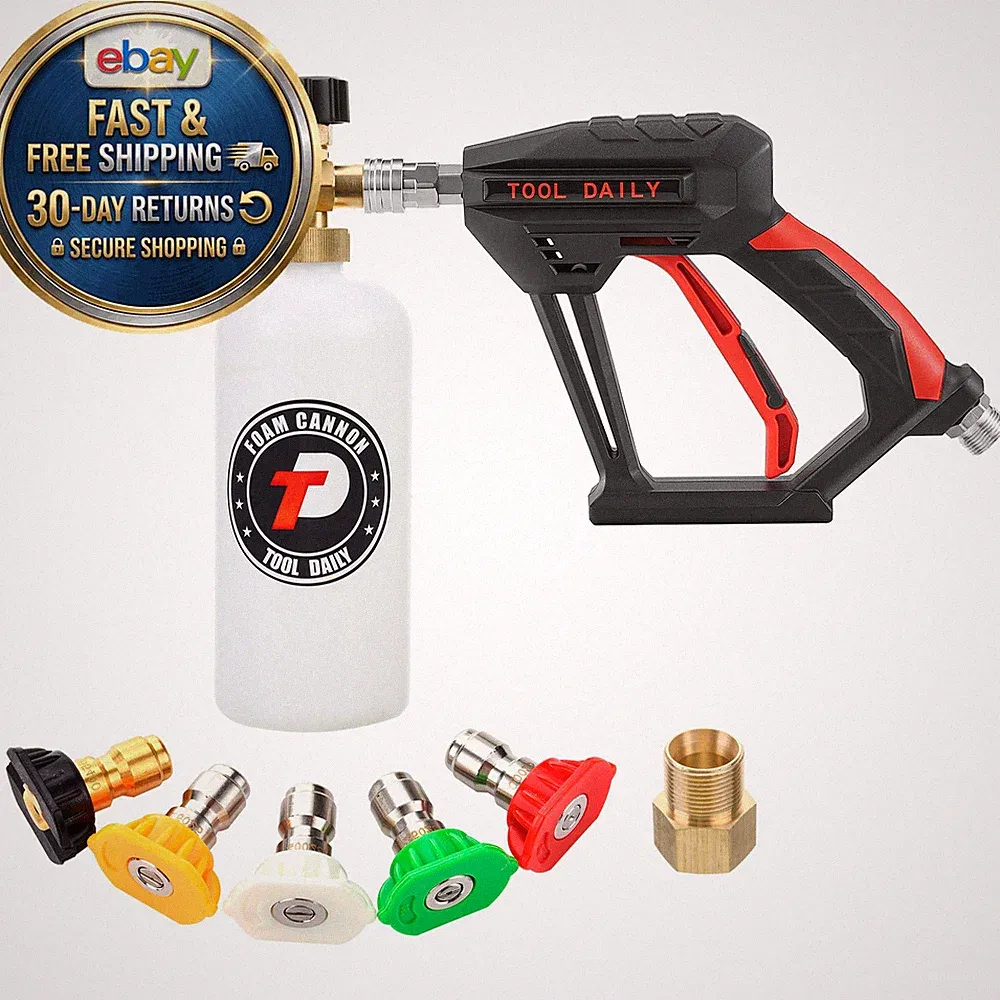 Short Pressure Washer Gun with Foam Gun, Black, Red, White