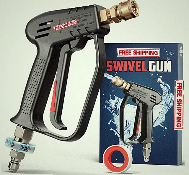 Short Pressure Washer Gun with Swivel, 3/8" Plug & 1/4” Quick Connector