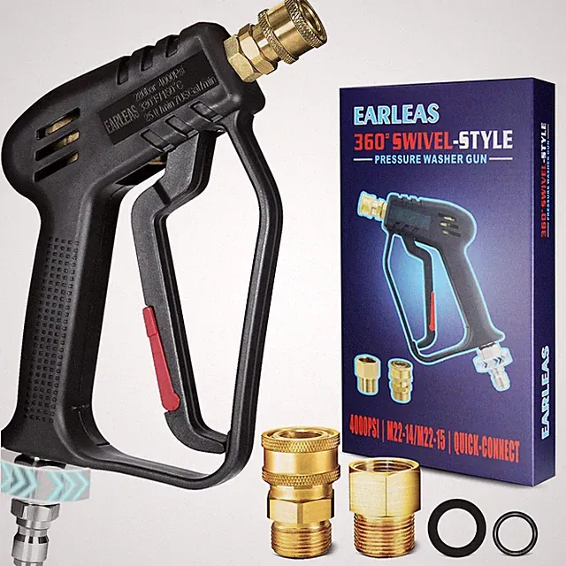 Short Pressure Washer Gun with Swivel, 4000 PSI Power Washer Gun, M22 14mm/15...