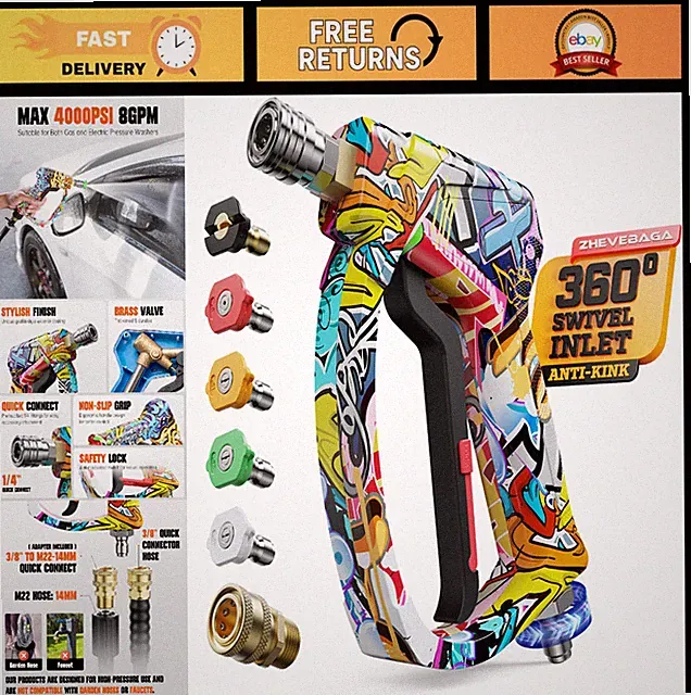 Short Pressure Washer Gun with Swivel, Power Washer Gun