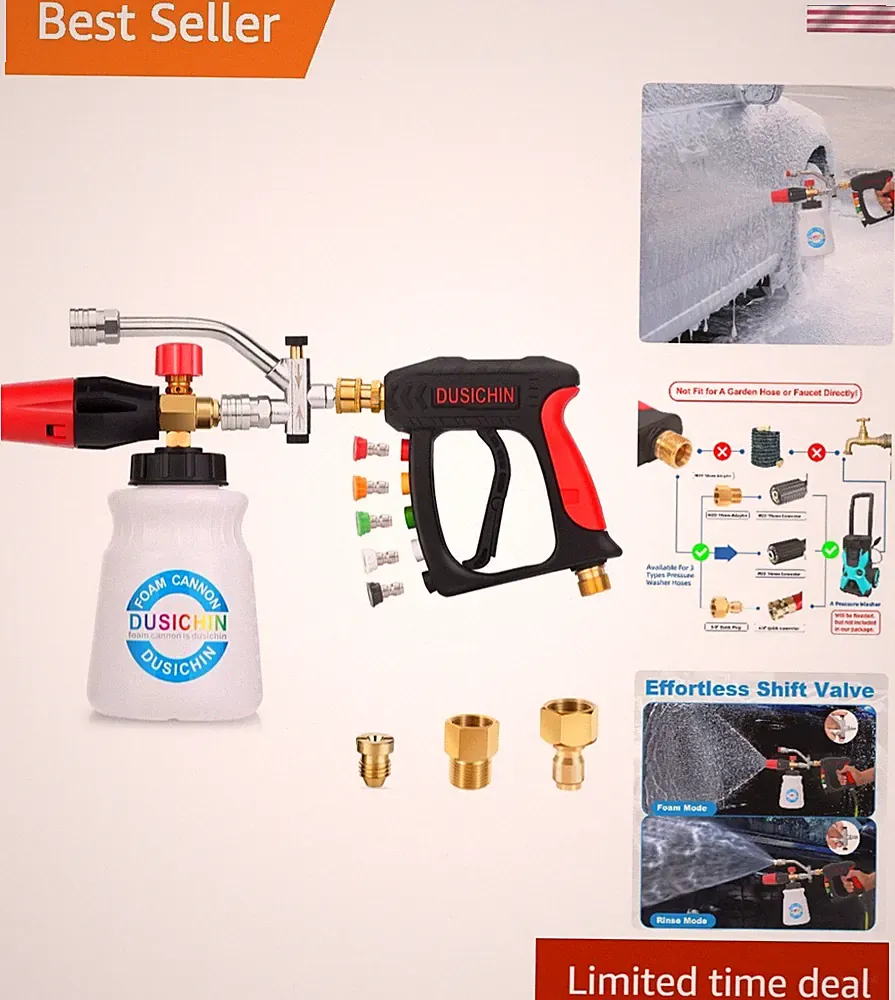Short Wand Pressure Washer Gun & Foam Cannon - 5 Nozzles, 3000 PSI Power