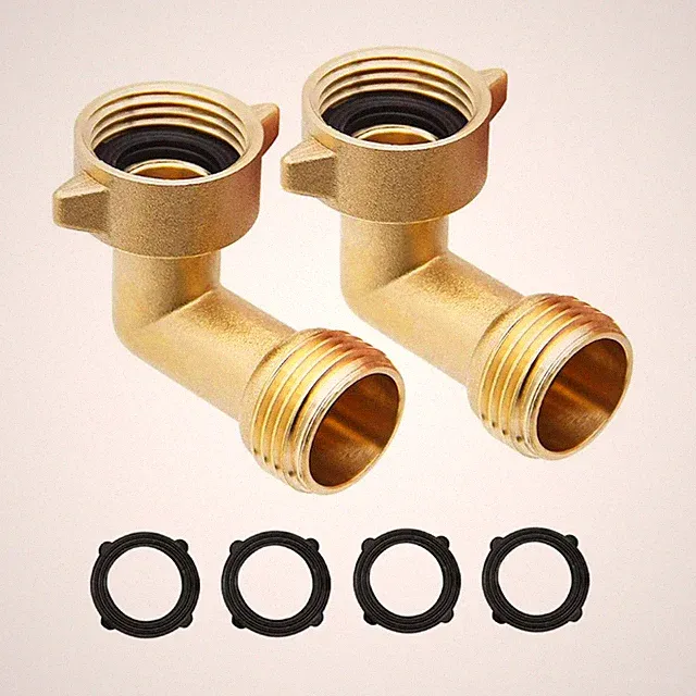 SICILAMIU 2Pcs 90 Degree Garden Hose Elbow, 3/4" Solid Brass 0.75 Inch, Gold