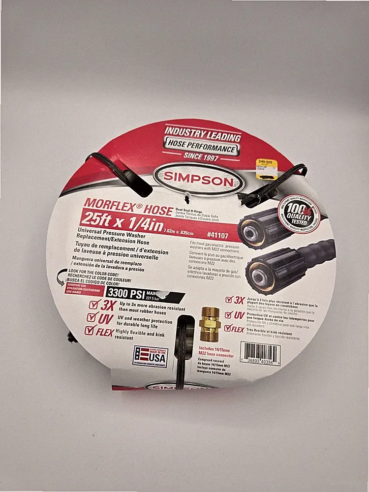 Simpson 41107 Morflex Pressure Washer Hose, Rated Up to 3300 PSI 25' X 1/4"