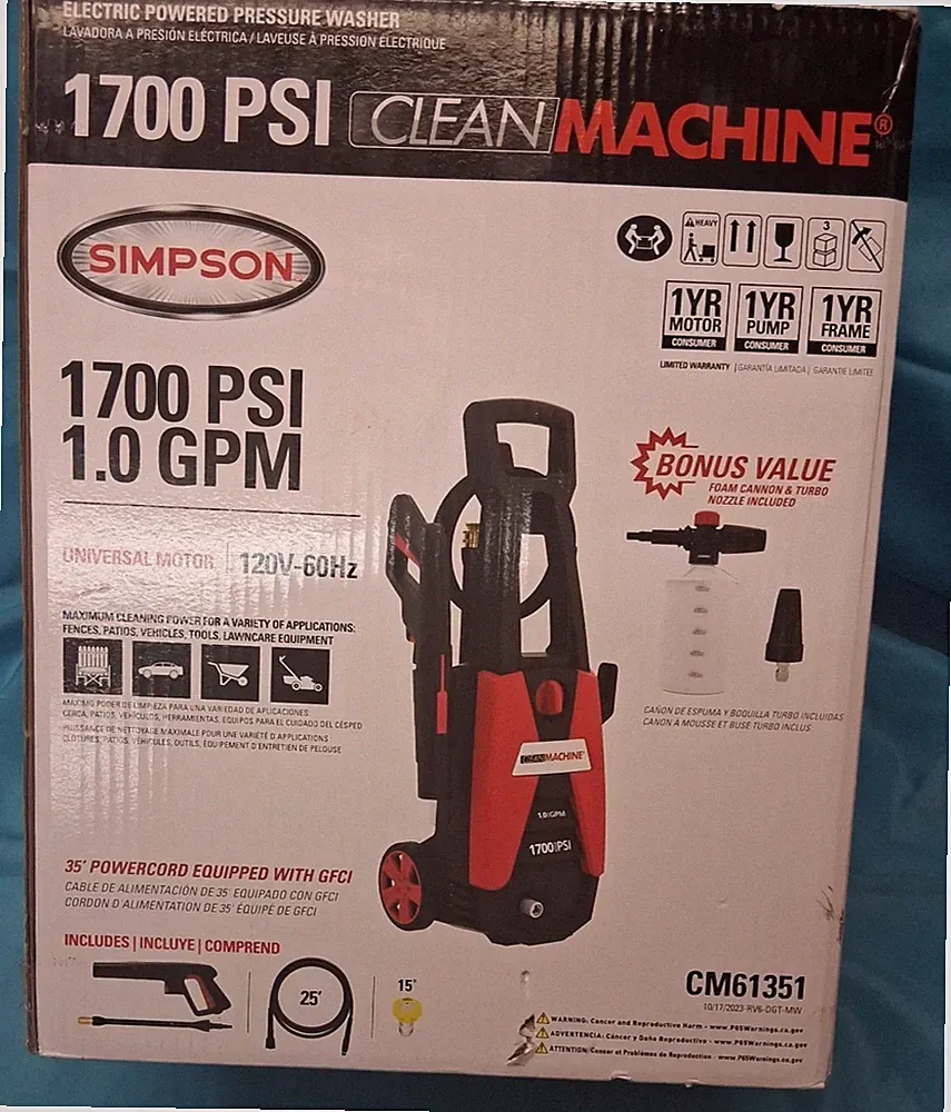 Simpson Clean Machine CM61351 Electric Pressure Washer 1700 PSI